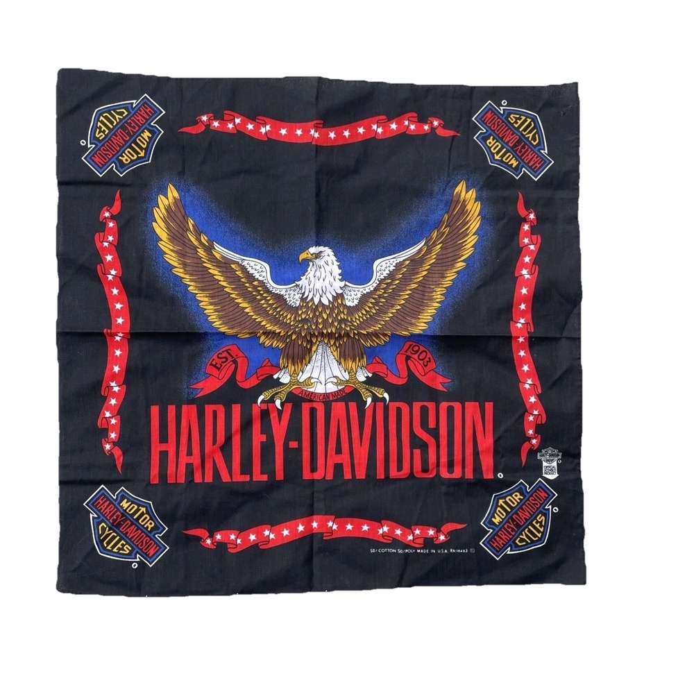 VTG Harley‎ Davidson Scarf Bandanna Eagle Square USA RN 16463 22" *HOLE"